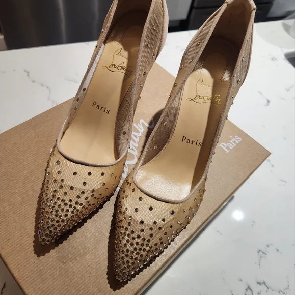 Louboutin Follies Strass Crystal Nude Heels - Picture 3 of 16